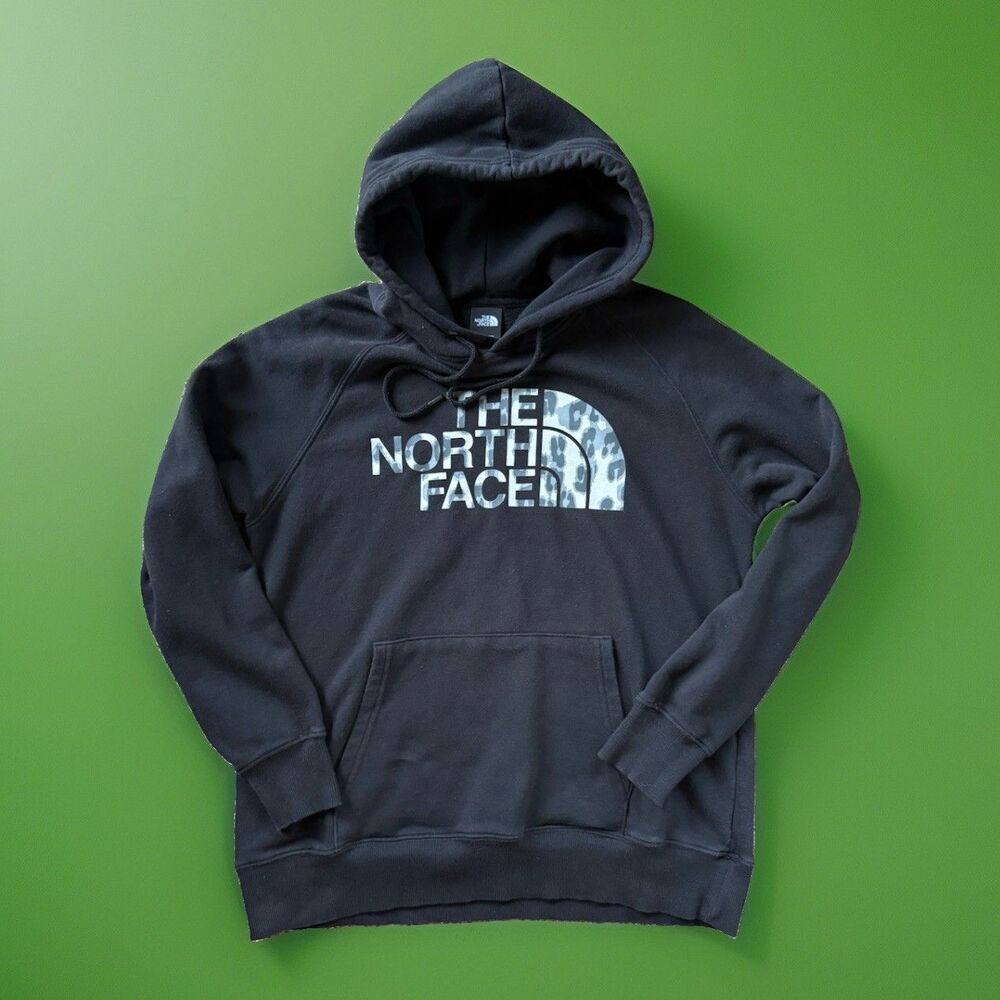 🔥The North Face Women's Leopard Print Logo Hoodie Black Size M Sweatshirt Camo